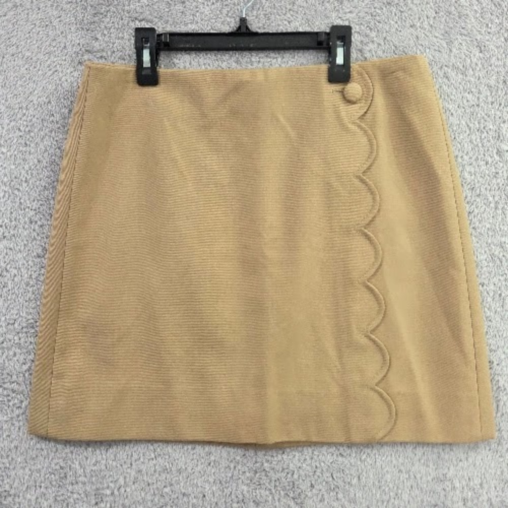 J.Crew Mini Skirt Women's 8 Tan Scalloped Detail Wool Cotton Blend Lined NWT